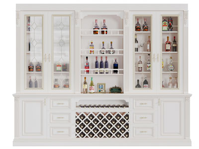 简欧白色实木酒柜3d模型 简欧白色实木酒柜