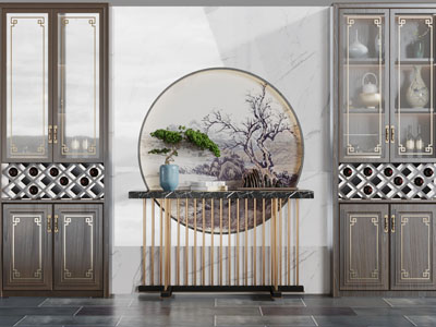 中式中间装饰端景台的酒柜