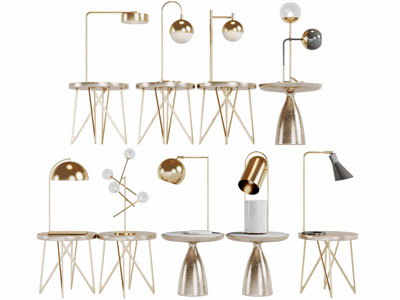 现代轻奢茶几边几台灯3d模型 现代轻奢茶几边几台灯