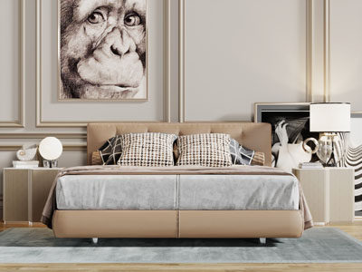 现代皮质双人床床头柜