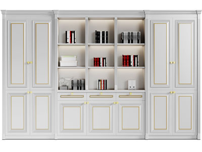 简欧白色实木柜门书柜