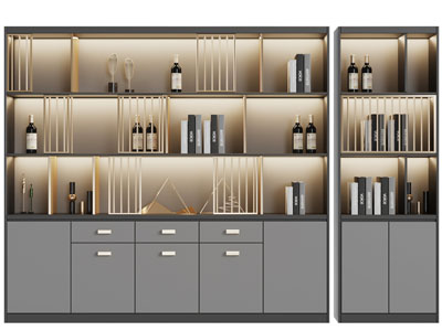 新中式灰色带有灯带的酒柜