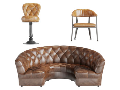 欧式弧形皮革多人沙发吧凳休闲椅子