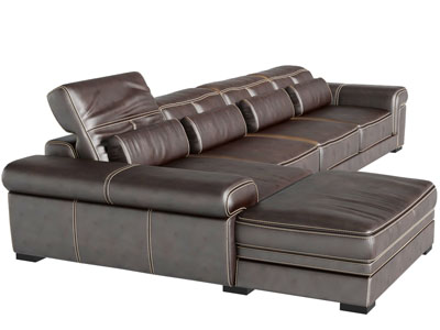 现代皮革转角多人沙发
