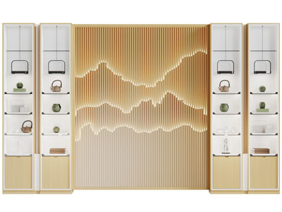 新中式装饰山脉灯饰的装饰收纳柜