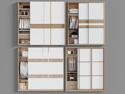 北欧实木推拉门衣柜3d模型 北欧实木推拉门衣柜