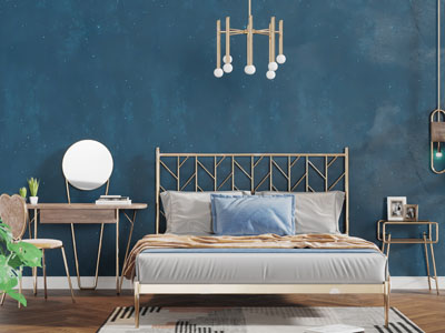 现代轻奢铁艺床头双人床梳妆台