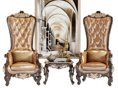 欧式古典实木雕花边框的扶手椅子