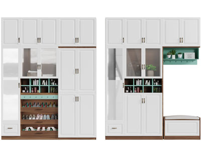 北欧白色嵌套木色的装饰鞋柜