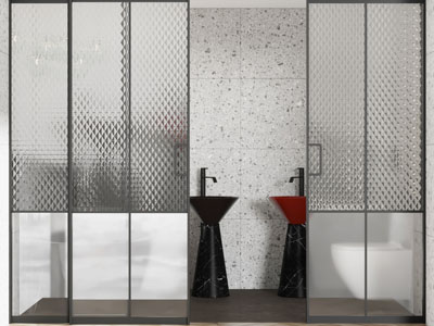 装饰菱形花纹的玻璃推拉门