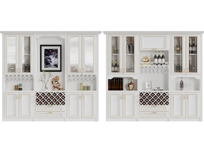 简欧白色镶嵌金边的酒柜3d模型 简欧白色镶嵌金边的酒柜