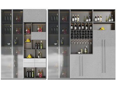 现代灰色装饰玻璃柜门的酒柜3d模型 现代灰色装饰玻璃柜门的酒柜