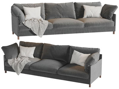 现代灰色布艺多人沙发