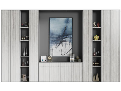 现代木纹理柜门的装饰柜