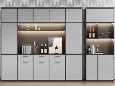 现代白色柜门的装饰柜酒柜