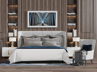 现代轻奢弧形靠背的双人床