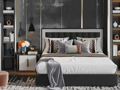 现代布艺双人床