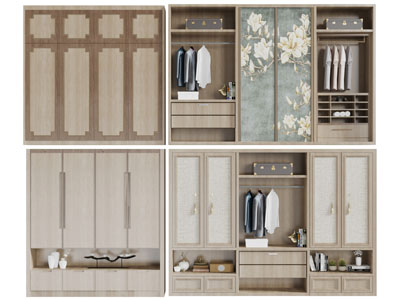 中式实木衣柜3d模型 中式实木衣柜