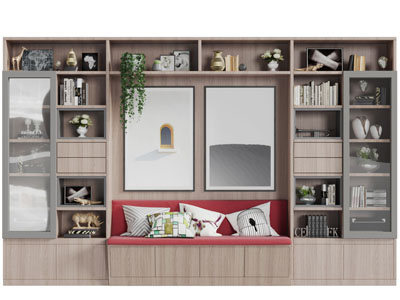 新中式带卡座的装饰柜