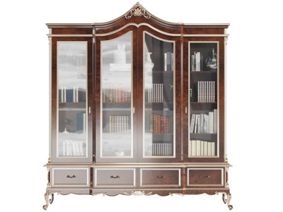 欧式四扇玻璃柜门的书柜