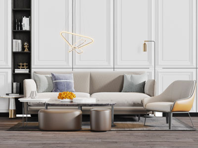 新中式装饰皮革材质的多人单人沙发茶几组合