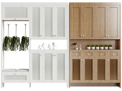 北欧实木百叶柜门的装饰柜鞋柜