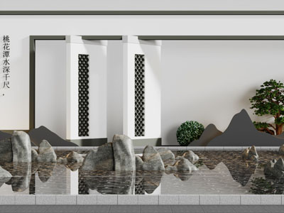 中式石头水池园艺小品