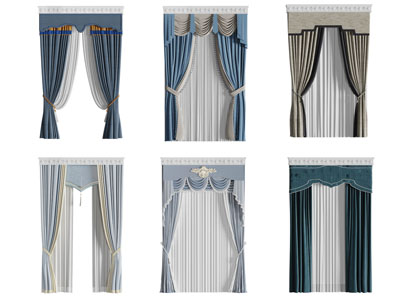 欧式带窗帘盒的窗帘窗纱3d模型 欧式带窗帘盒的窗帘窗纱