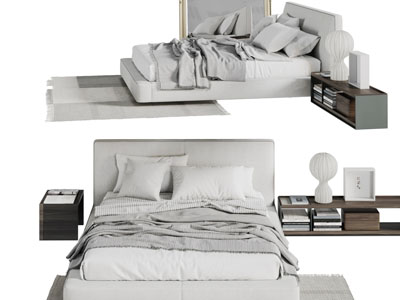 新中式布艺靠背双人床床头柜