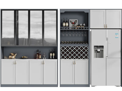 北欧上部玻璃柜门的酒柜