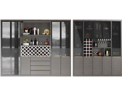 新中式黑色玻璃柜门的酒柜