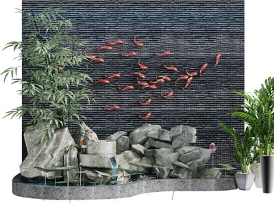 中式鱼群景观墙园艺小品