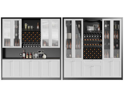 新中式白色柜门的黑色酒柜
