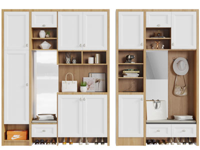 北欧实木套色玄关装饰鞋柜