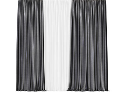 现代灰色布艺窗帘窗纱3d模型 现代灰色布艺窗帘窗纱