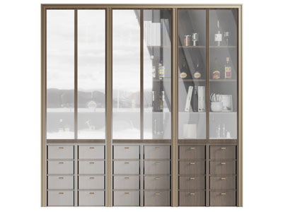 新中式实木带抽屉的玻璃柜门装饰柜