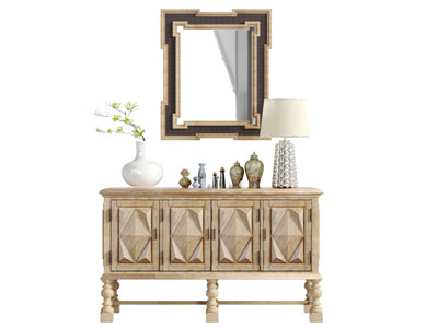 美式实木凹凸雕花的玄关柜边柜