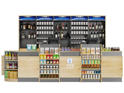 现代实木带收纳的货架吧台收银柜3d模型 现代实木带收纳的货架吧台收银柜