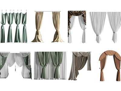 欧式布艺带褶皱的窗帘3d模型 欧式布艺带褶皱的窗帘