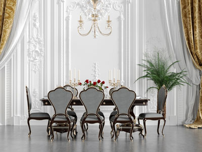 法式实木长方形餐桌椅组合