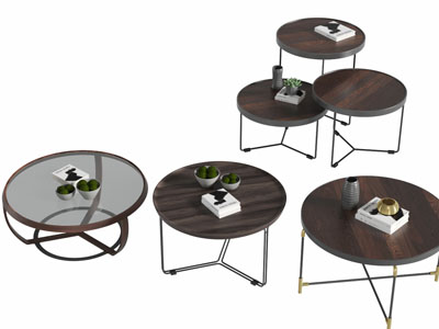 现代圆形实木台面的茶几3d模型 现代圆形实木台面的茶几