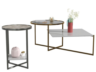 中式圆形金属边框的茶几边几组合