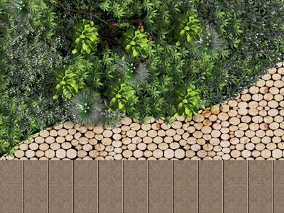 原木装饰的植物墙