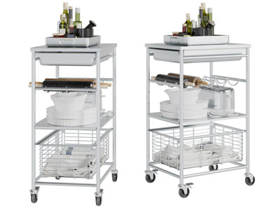 带滑轮的厨房置物收纳架3d模型 带滑轮的厨房置物收纳架