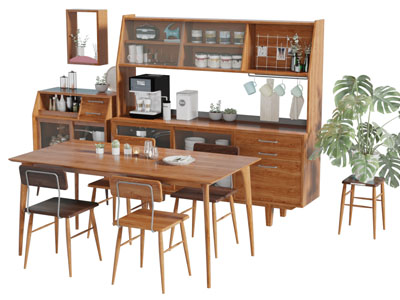 北欧长方形实木餐边柜餐桌椅组合