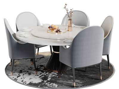 现代圆形大理石餐桌椅组合