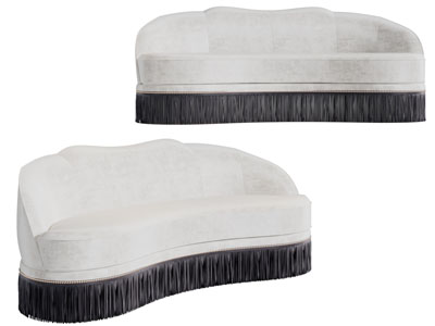 现代布艺弧形靠背的多人沙发