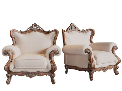 欧式实木边框的单人布艺沙发3d模型 欧式实木边框的单人布艺沙发