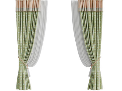 新中式装饰花纹的布艺窗帘窗纱3d模型 新中式装饰花纹的布艺窗帘窗纱