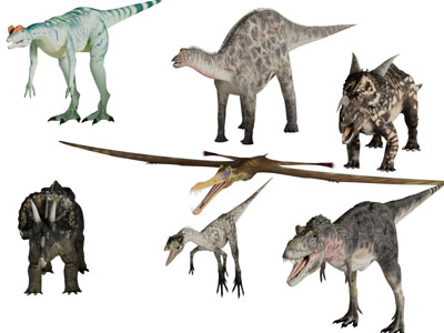 不同种类的恐龙爬行动物